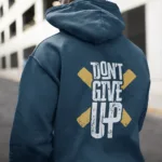 don't give up navy blue typography hoodie