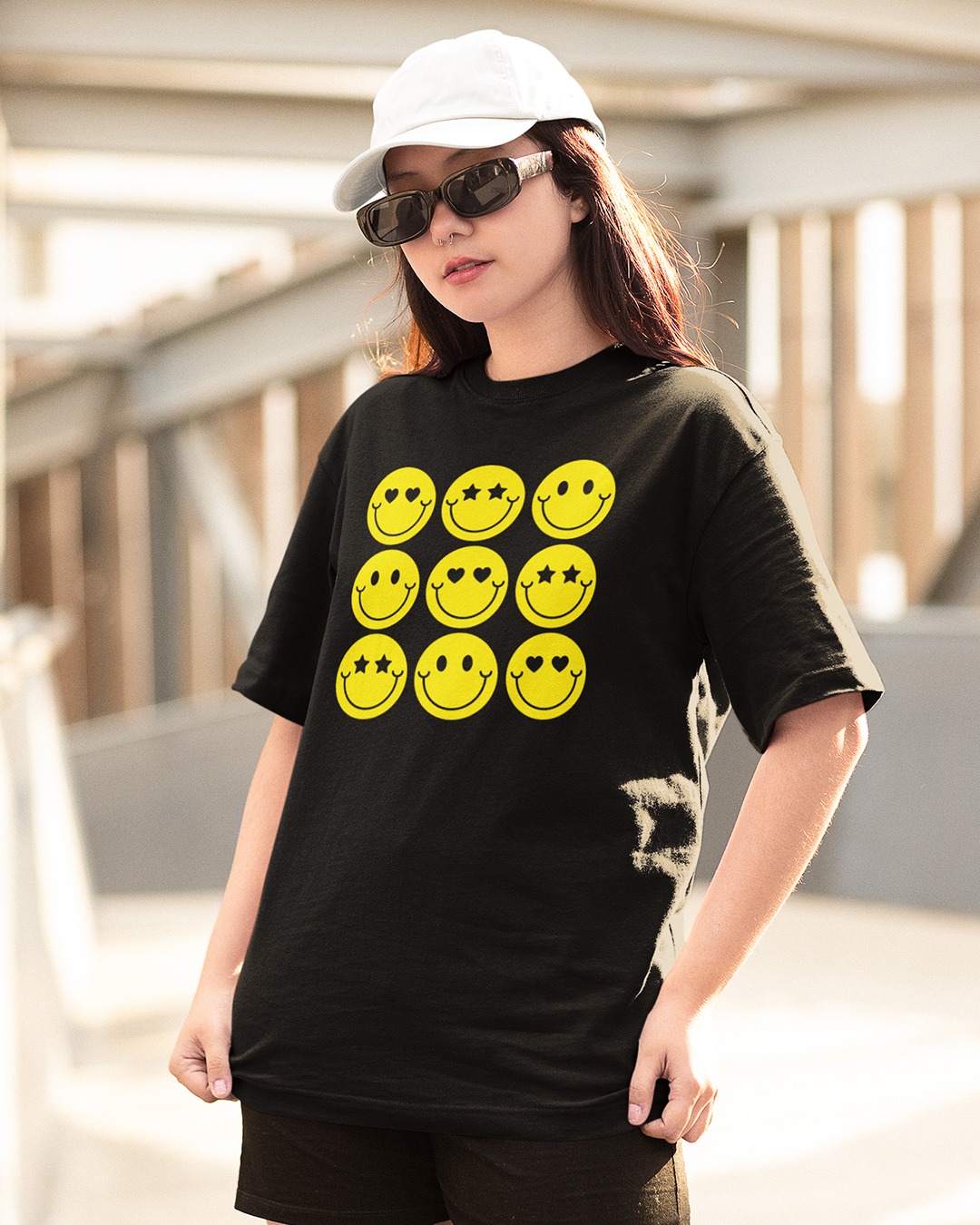 Women Emoji Graphic Oversized T-shirt