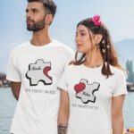 Personalized couple T-shirt with puzzle graphic