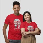 Personalized cute chibi couple under umbrella T-shirt for valentines day