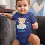 Personalized Baby Romper with Teddy Bear Graphic