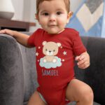 Personalized Baby Romper with Teddy Bear Graphic