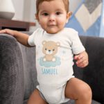 Personalized Baby Romper with Teddy Bear Graphic